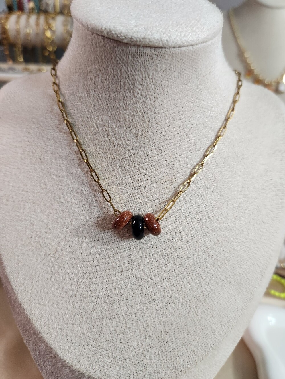 Natural Stone Donut Slider Charm Choker Necklace